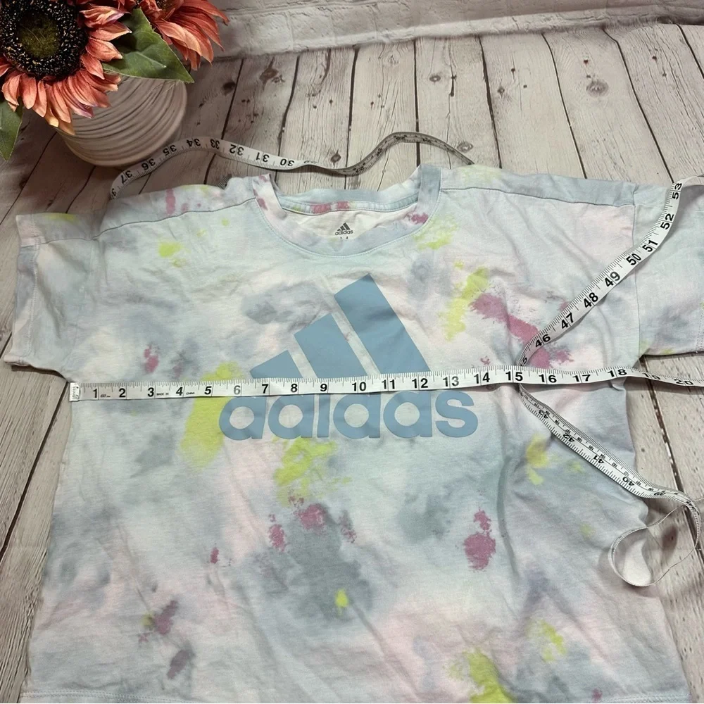 Adidas Kids girls 10/12 M Tie-Dye short sleeve loose box logo T-Shirt activewear